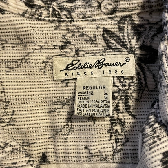 Eddie Bauer Black and White cream Floral Button Down corduroy Shirt jacket - Picture 9 of 9